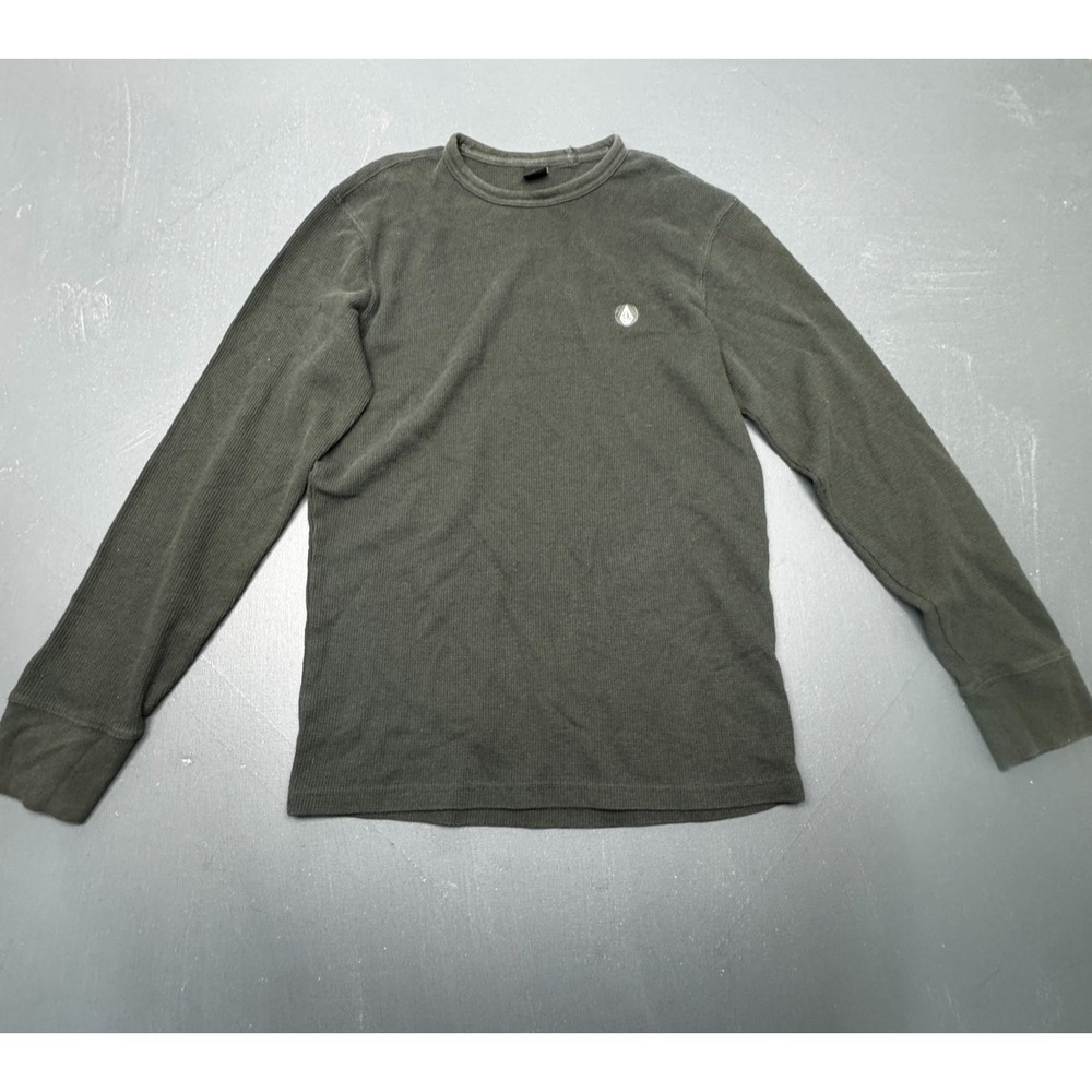 Volcom Mens M Gray Thermal Long Sleeve Crew Neck Shirt 60% Cotton 40% Polyester